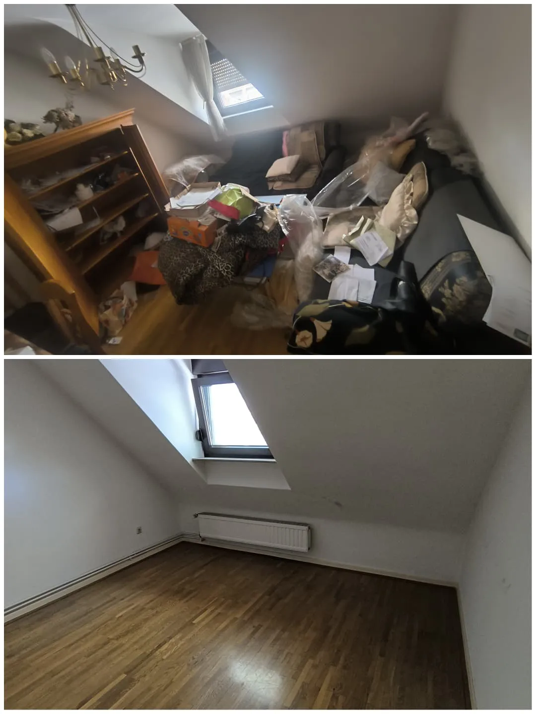 Vorher und nachher: Dachgeschosszimmer vor und nach der Wohnungsauflösung